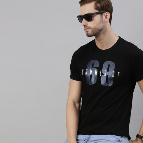 Black Printed Crew Neck Tshirt